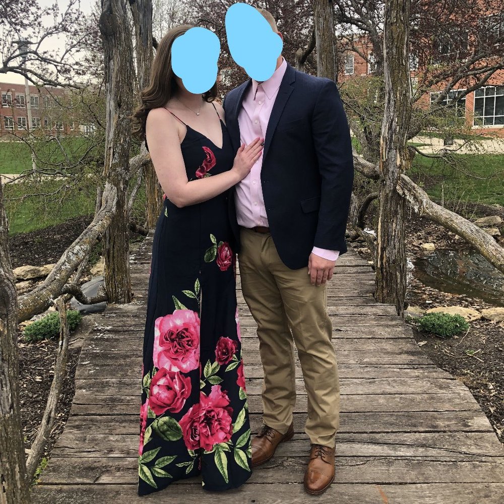 Navy Floral Print Maxi Dress with Slits